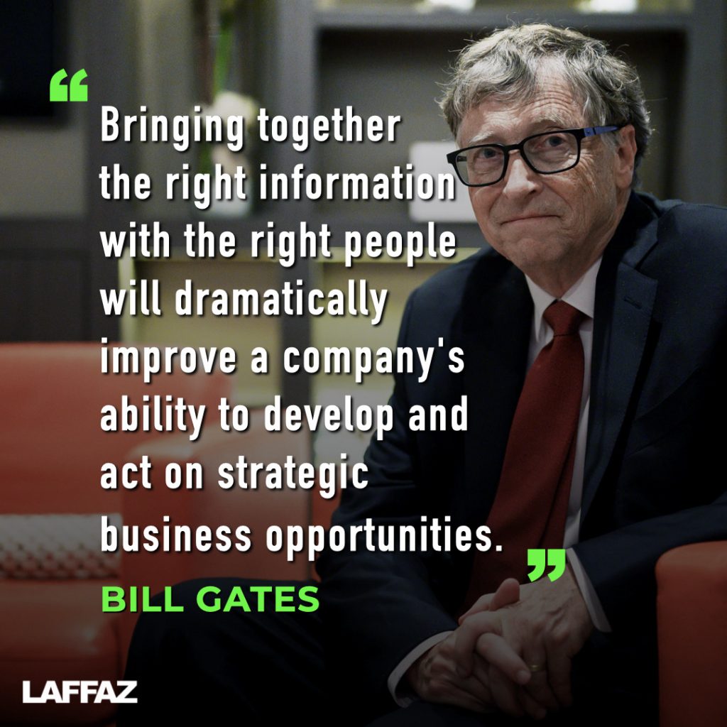 Bringing together the right information with the right people will dramatically improve a company's ability to develop and act on strategic business opportunities. Bill Gates