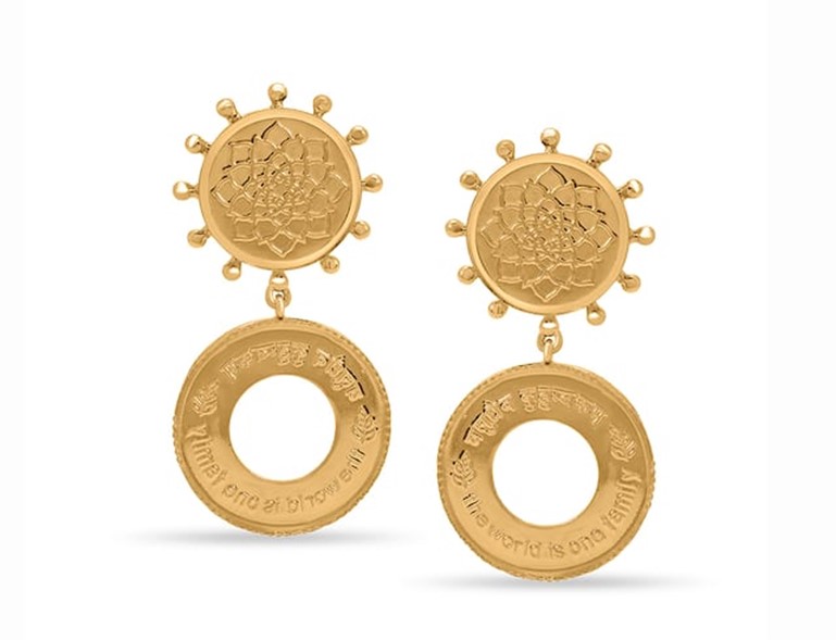 18 Kt Yellow Gold Decorative Coin Drop Earrings