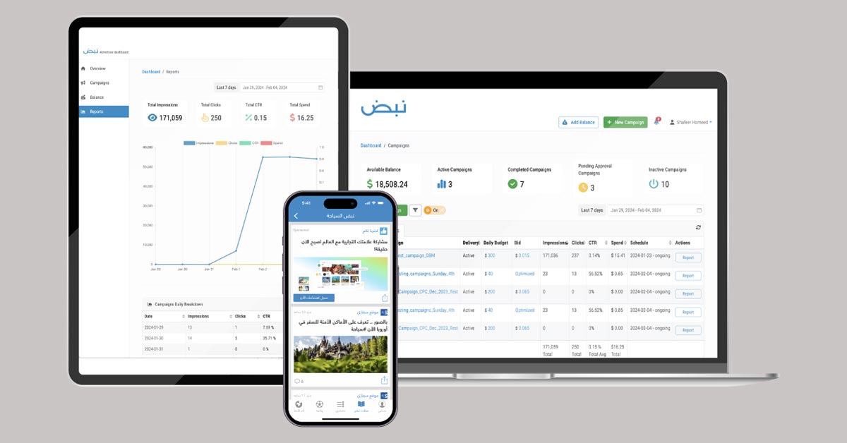 Nabd Ad Manager sets a new standard for transparency and control in digital advertising in the region with its real-time live reporting feature.