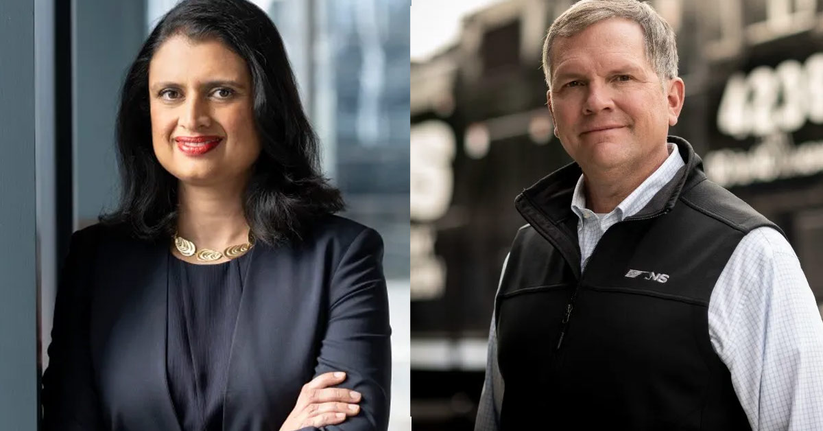 Nabanita Nag Chief Legal Officer on the left, and CEO Alan Shaw of Norfolk Southern Corporation on the right