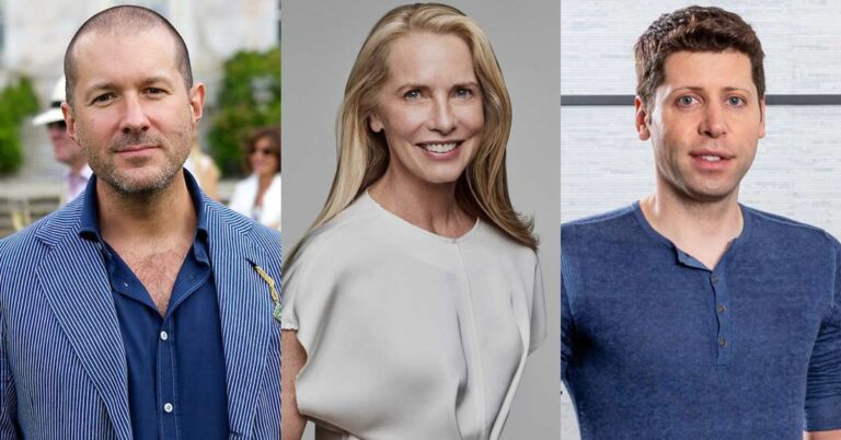 Jony Ive, Apple's former chief design officer on the left, Laurene Powell Jobs in the middle, and OpenAI CEO Sam Altman on the right