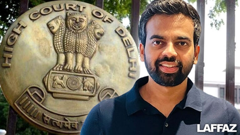 A picture showing Delhi High Court monogram on the gates of the court on the left and a photograph of WazirX CEO and co-founder Nischal Shetty on the right