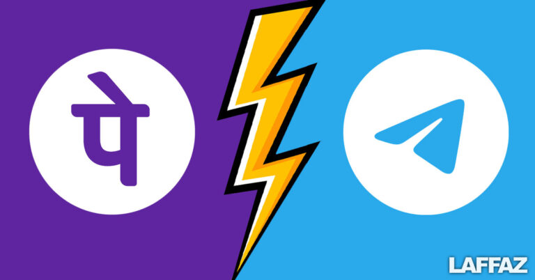 PhonePe logo on left and Telegram logo on right with a lightening bolt in between both logos