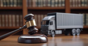 A gavel with a miniature truck in the background