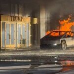 A picture of exploded Tesla Cybertruck outside Trump Hotel in Las Vegas.