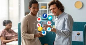 A happy Multi-ethnicity social media team working.
