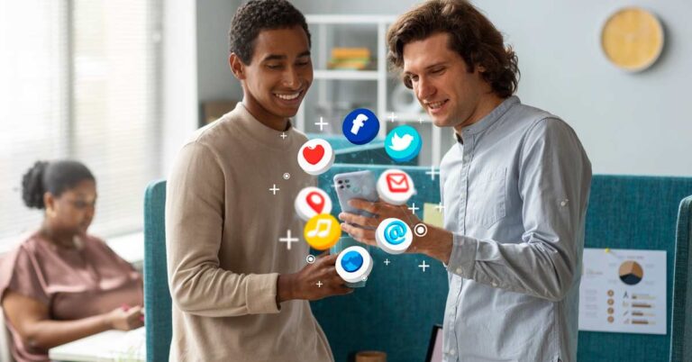 A happy Multi-ethnicity social media team working.