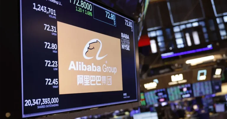 Alibaba logo appears at the New York Stock Exchange