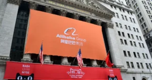 Alibaba banner outside the New York Stock Exchange