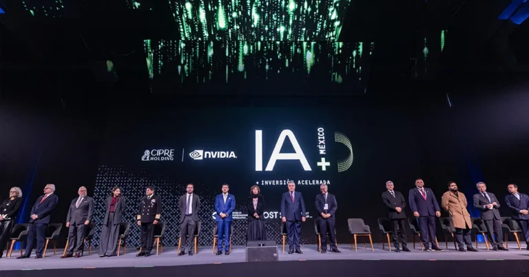 Officials from Nuevo León with executives from AI-GDC and Cipre Holding during the announcement of the state’s first high-performance AI and computing center
