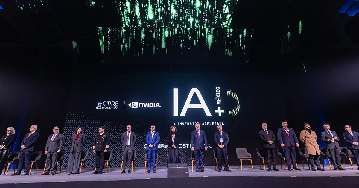 Officials from Nuevo León with executives from AI-GDC and Cipre Holding during the announcement of the state’s first high-performance AI and computing center