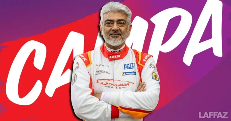 Ajith Kumar, Actor-turned racer with Campa cola logo in the background