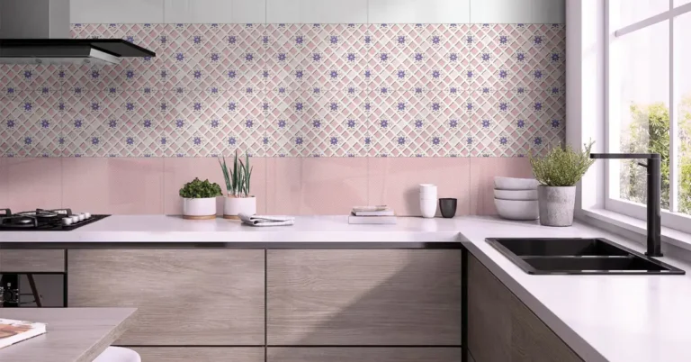 Pink kitchen wall tiles.