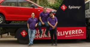 Co-founders of Spinny (Left to Right): Mohit Gupta, Niraj Singh, and Ramanshu Mahaur