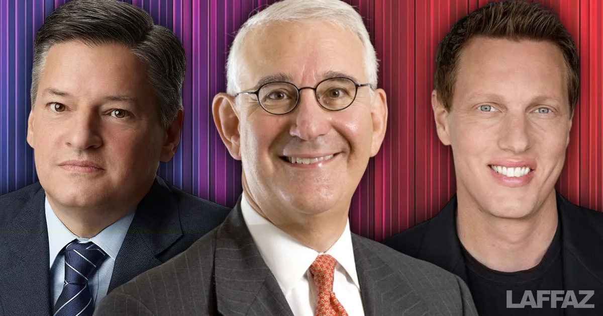 Netflix co-CEO Ted Sarandos, Warner Bros. Discovery board chair Samuel A. Di Piazza, Jr., and Paramount CEO David Ellison