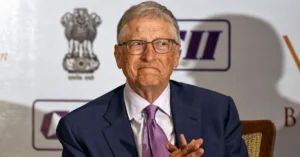 Bill Gates speaking at a public event in New Delhi, India, February 2024