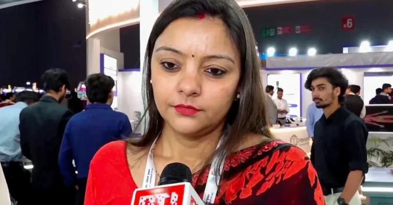Prof. Neha Singh at Galgotias University pavilion during India AI Impact Summit 2026