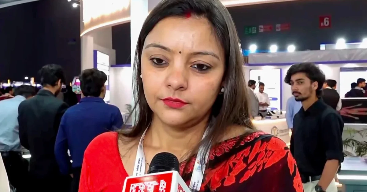 Prof. Neha Singh at Galgotias University pavilion during India AI Impact Summit 2026