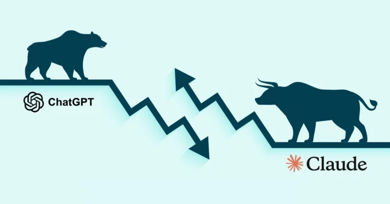 Visual graphic showing Claude and ChatGPT app icons with download and uninstall trends in the US AI market in 2026.