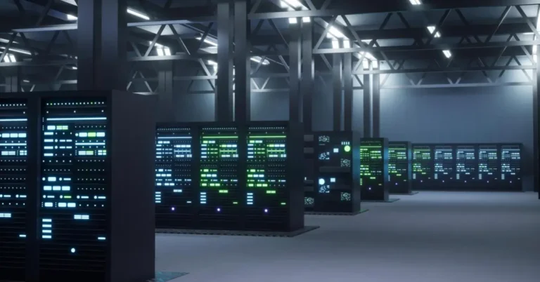Interior of a large cloud data center server room representing AWS infrastructure affected in the UAE and Bahrain.