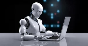 Human vs AI content concept showing contrast between human writing and artificial intelligence generated text