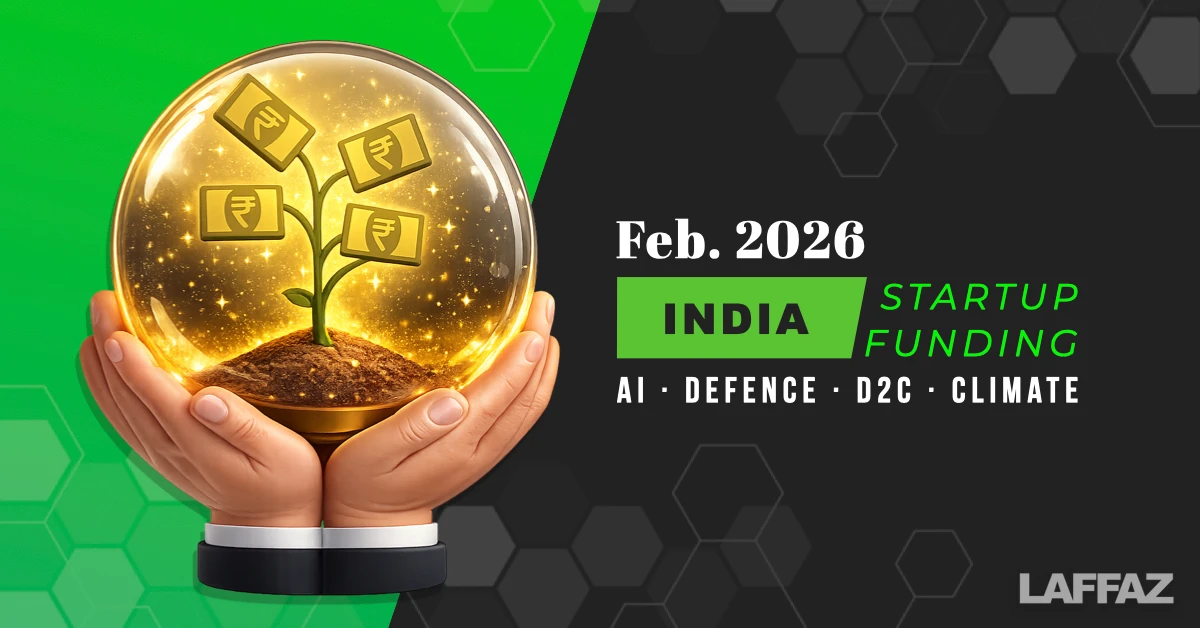 Hands holding a glowing golden sphere with a rupee-symbol funding plant growing from soil, representing India startup funding in February 2026 across AI, defence, D2C, and climate sectors.