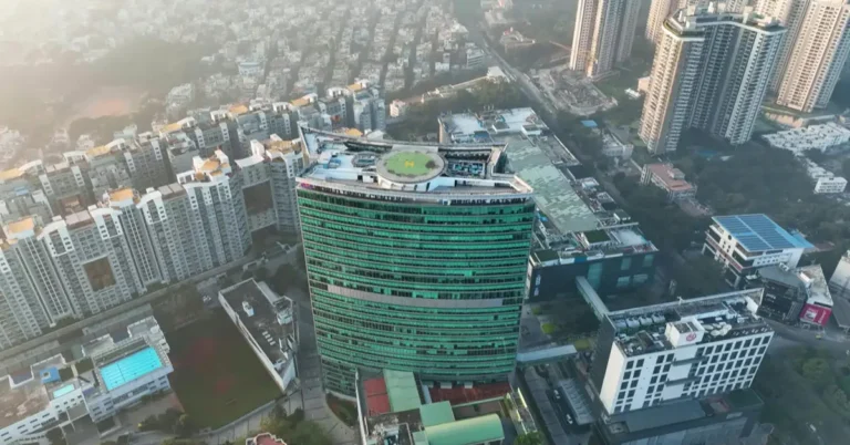 Aerial view of Bengaluru's startup and technology district with dense urban infrastructure, representing India's venture capital ecosystem in Q1 2026