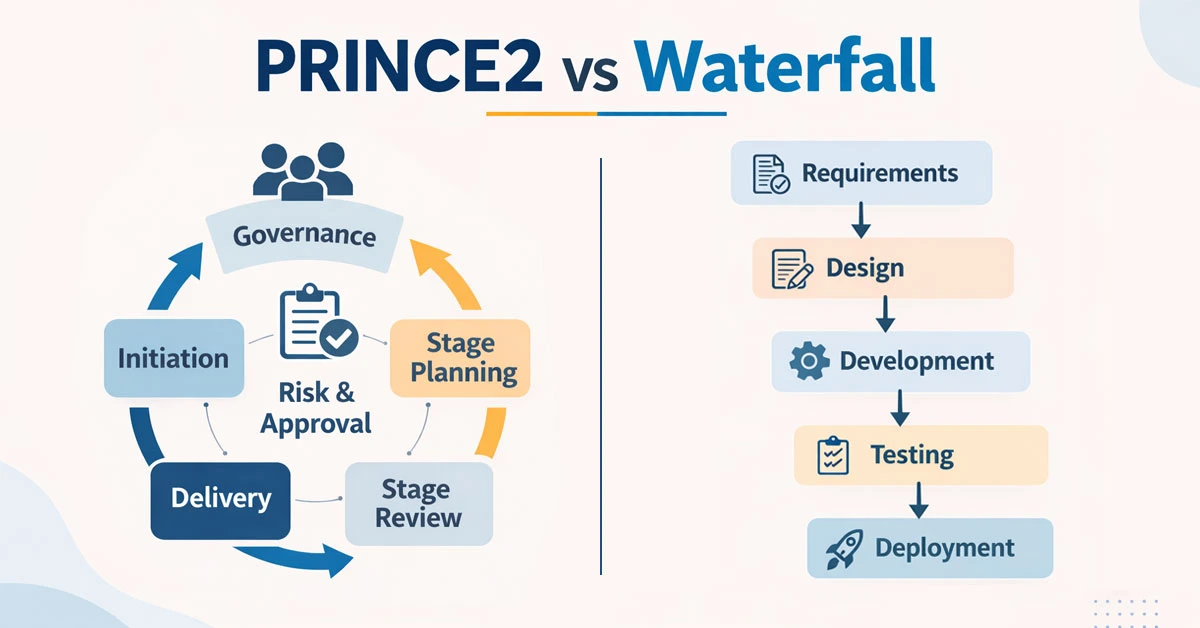 Discover the key differences between PRINCE2 and Waterfall and how each project management approach impacts governance, flexibility, risk management, and delivery outcomes.