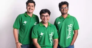 Swish co-founders Ujjwal Sukheja (left), Aniket Shah (center), and Saran S (right)