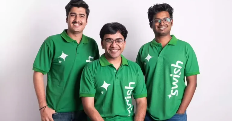 Swish co-founders Ujjwal Sukheja (left), Aniket Shah (center), and Saran S (right)