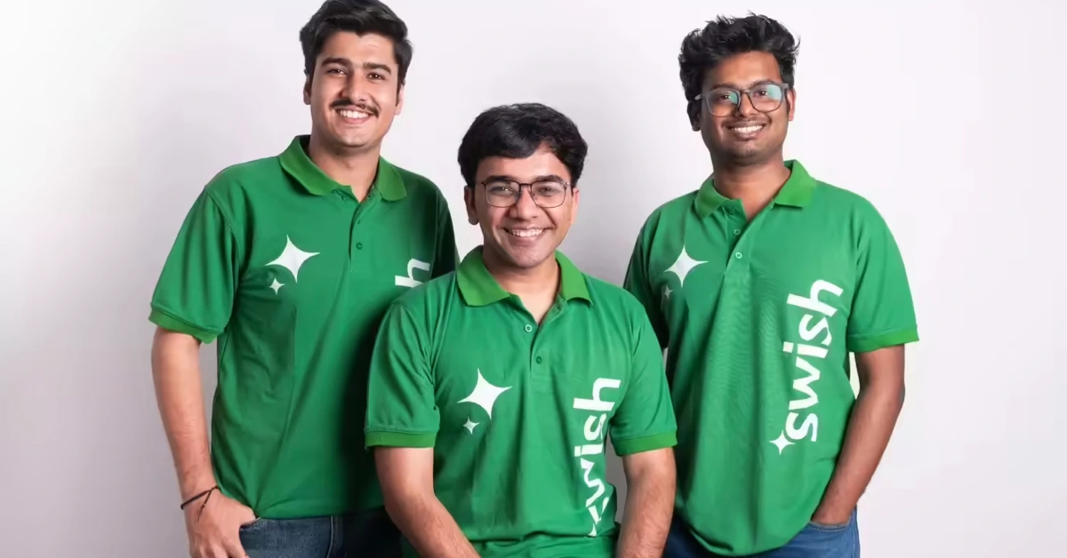 Swish co-founders Ujjwal Sukheja (left), Aniket Shah (center), and Saran S (right)
