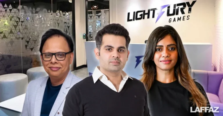 LightFury Games co-founders Karan Shroff, Anurag Banerjee, and Tina Balachandran at a studio or event setting.