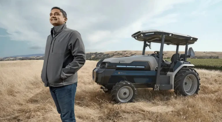 Praveen Penmetsa, co-founder and CEO of Monarch Tractor, pictured at the company's Livermore facility