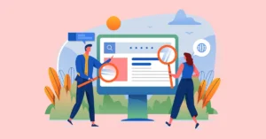 Flat vector illustration of keyword research and search concept for startup SEO strategy on bootstrap budget