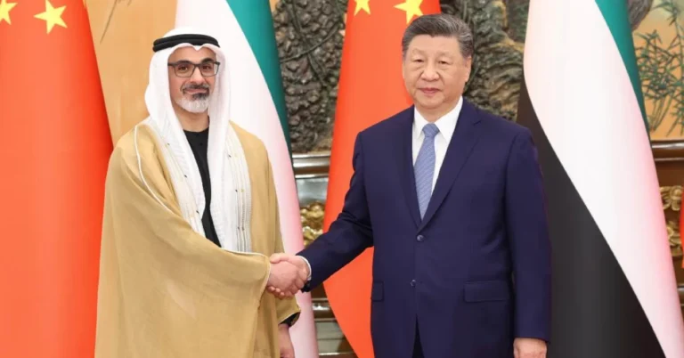 Sheikh Khaled bin Mohamed bin Zayed Al Nahyan, Crown Prince of Abu Dhabi, meets Chinese President Xi Jinping in Beijing.