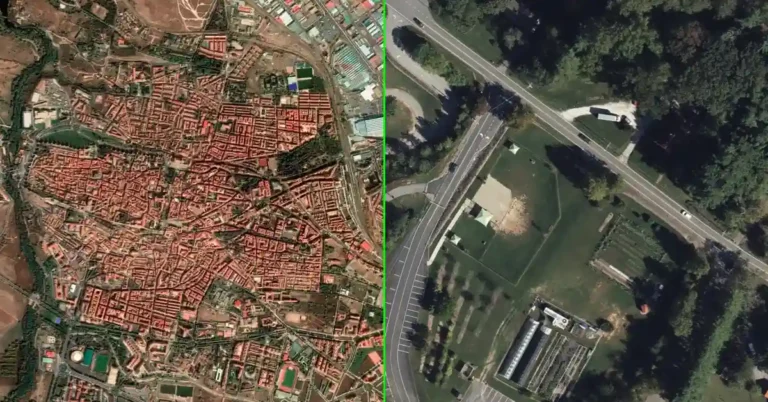 High-resolution satellite imagery of Earth's surface showing detailed terrain and urban areas from orbit