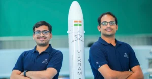 Skyroot Aerospace co-founders Pawan Kumar Chandana (left) and Naga Bharath Daka (right)