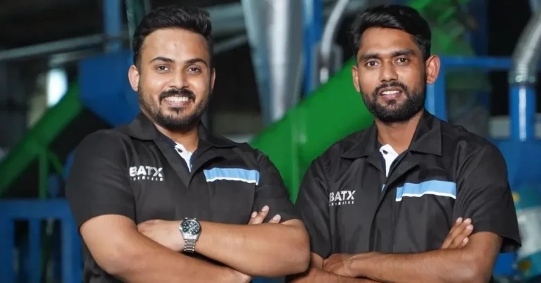 BatX Energies co-founders Utkarsh Singh and Vikrant Singh at a battery recycling facility