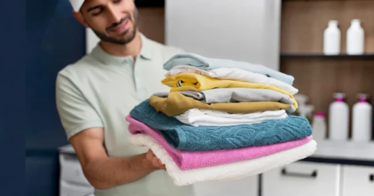 Neatly folded and pressed clothes ready for pickup and delivery as part of a professional laundry service in Dubai