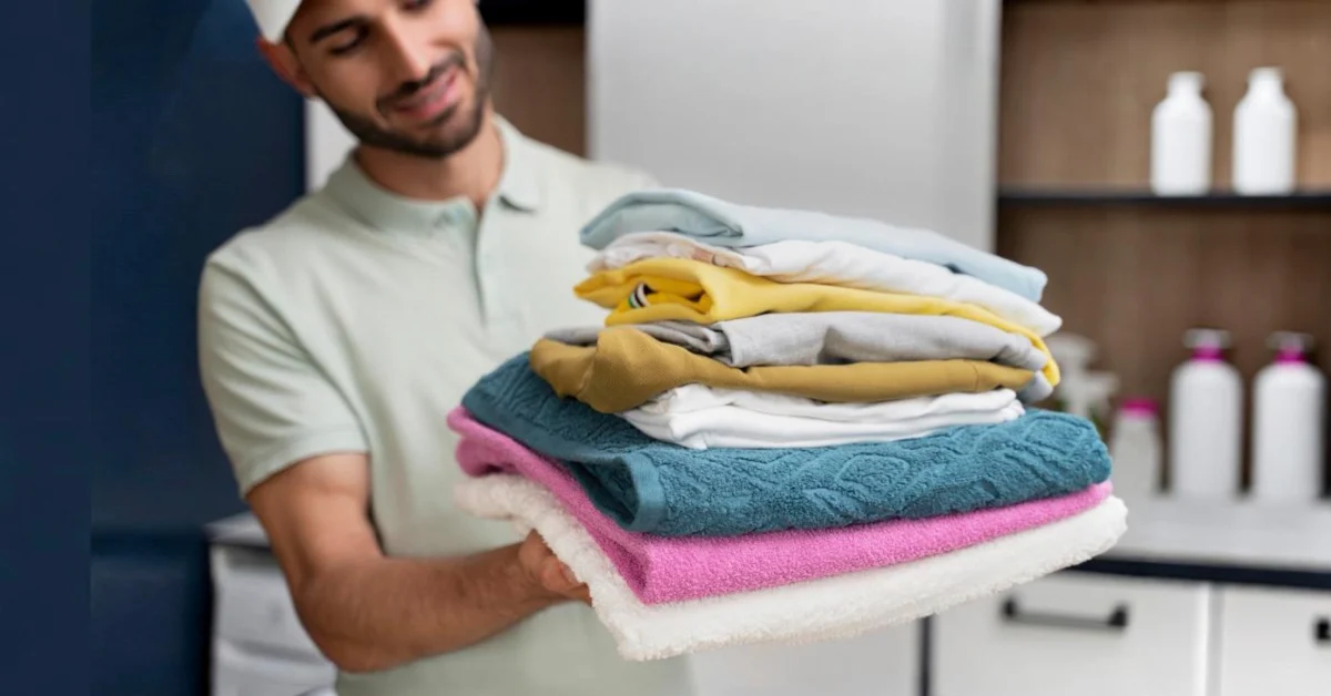 Neatly folded and pressed clothes ready for pickup and delivery as part of a professional laundry service in Dubai