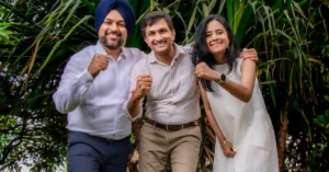 Asaya co-founders Mandeep Bhatia, Neeraj Biyani, and Eeti Sharma standing together, left to right