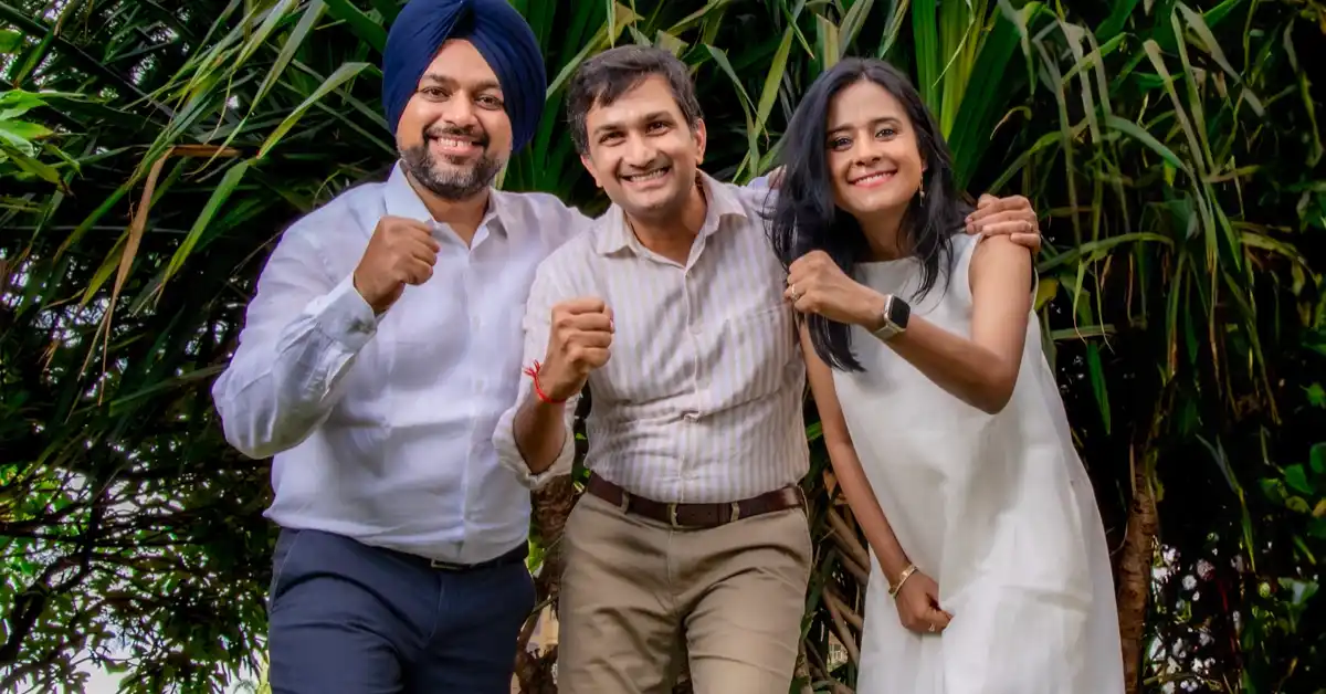 Asaya co-founders Mandeep Bhatia, Neeraj Biyani, and Eeti Sharma standing together, left to right