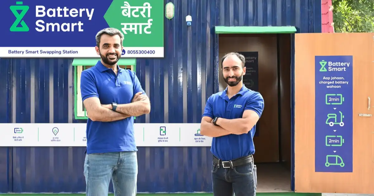 Siddharth Sikka and Pulkit Khurana, co-founders of Battery Smart, standing together