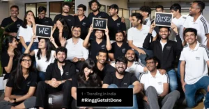 Ringg AI founders Siddharth Shankar Tripathi, Utkarsh Shukla, and Kali Charan Vemuru in an official photo marking the company's funding round