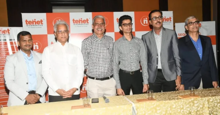Tenet Diagnostics management team including Chairman D Suresh and Executive Director Sricharan D after the company's $30 million funding round
